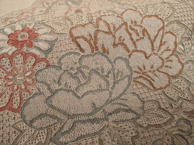 平和屋着物●中国三大刺繍 スワトウ刺繍 汕頭刺繍 総刺繍 九寸名古屋帯 紬地 草花文 証紙付き 正絹 逸品 未使用 DABE5579ps