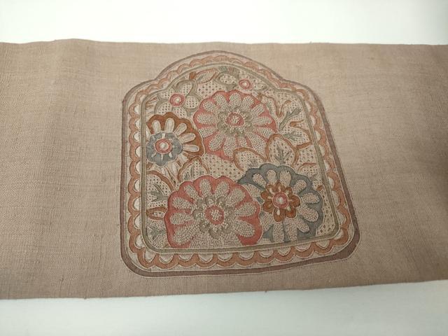 平和屋着物●中国三大刺繍 スワトウ刺繍 汕頭刺繍 総刺繍 九寸名古屋帯 紬地 草花文 証紙付き 正絹 逸品 未使用 DABE5579ps