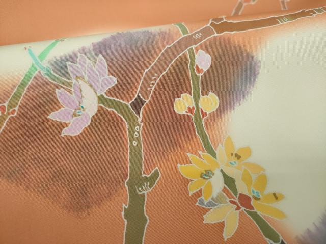 平和屋着物●塩瀬 九寸名古屋帯 作家物 枝花文 金彩 三越扱い 正絹 逸品 DABE5581ps