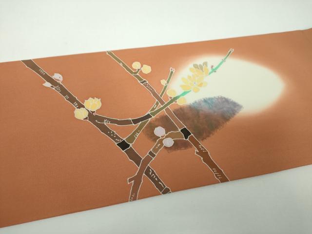 平和屋着物●塩瀬 九寸名古屋帯 作家物 枝花文 金彩 三越扱い 正絹 逸品 DABE5581ps