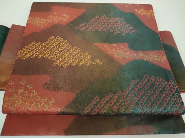 平和屋着物●つけ帯 紬地 絞り 遠山文 正絹 逸品 未使用 DABE5621ps