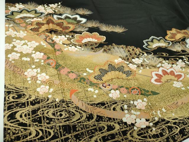 平和屋着物●豪華黒留袖 梅松文 金銀彩 正絹 逸品 DABE5645ps