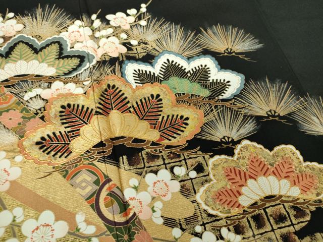 平和屋着物●豪華黒留袖 梅松文 金銀彩 正絹 逸品 DABE5645ps