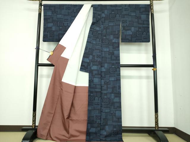 平和屋着物●結城紬 100亀甲 幾何学文様 正絹 逸品 DABE5646ps