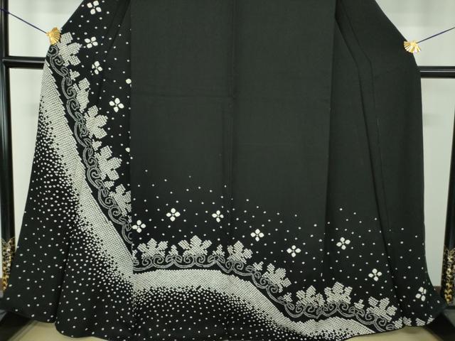 平和屋着物●訪問着 総絞り 舞花文 黒地 正絹 逸品 DABE5648ps