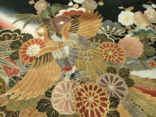 平和屋着物●豪華黒留袖 作家物 鳳凰花文 金銀彩 正絹 逸品 DABE5649ps