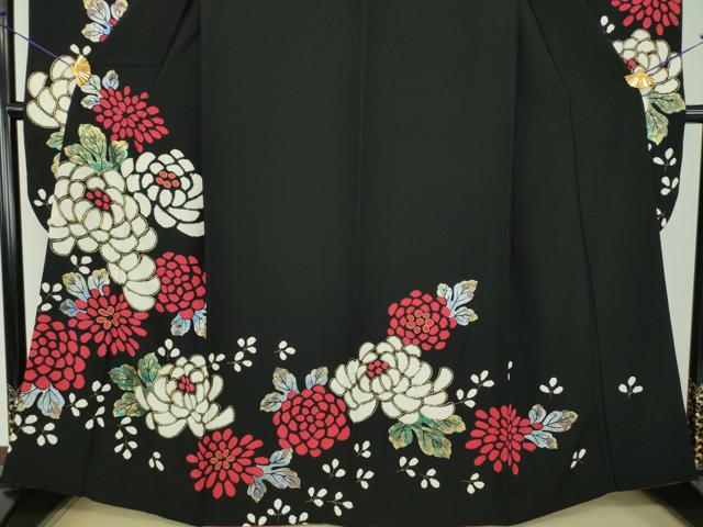 平和屋着物●豪華振袖 舞花文 黒地 金彩 正絹 逸品 DABE5650ps
