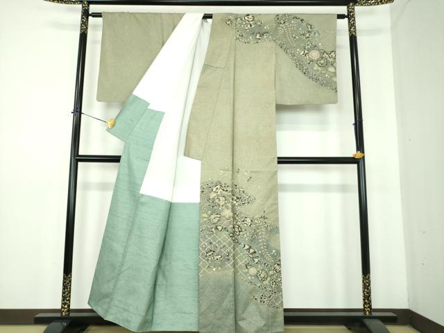 平和屋着物●創業140年 小糸染芸の四代目 小糸敏夫 訪問着 紬地 絞り 辻が花 正絹 逸品 DABE5652ps