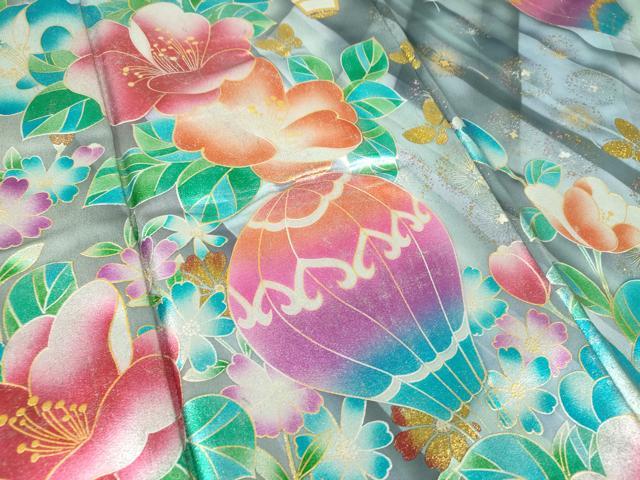 平和屋着物●豪華振袖 舞蝶花文 気球 綿毛 暈し染め 金銀彩 正絹 逸品 DABE5654ps