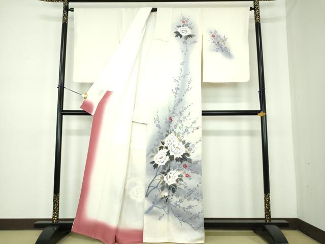 平和屋着物●訪問着 手描き 牡丹文 槍梅 暈し染め 正絹 逸品 DABE5658ps