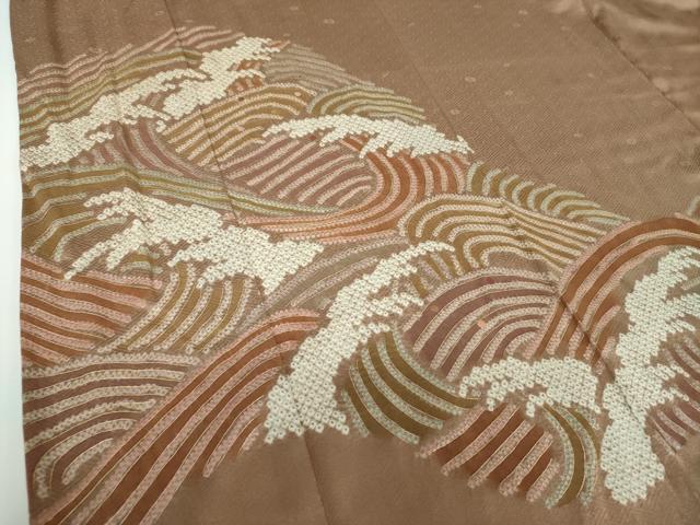 平和屋着物●訪問着 刺繍 絞り 立波文 金彩 ロング丈 正絹 逸品 DABE5661ps