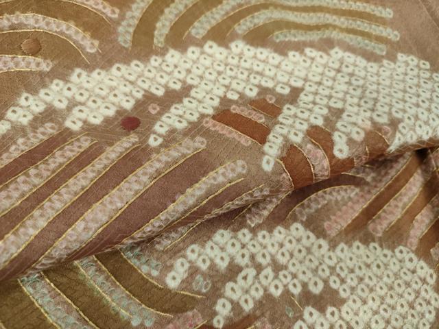 平和屋着物●訪問着 刺繍 絞り 立波文 金彩 ロング丈 正絹 逸品 DABE5661ps