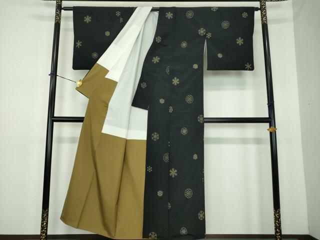 平和屋着物●上質なお召 雪華文 黒地 正絹 逸品 DABE5664ps