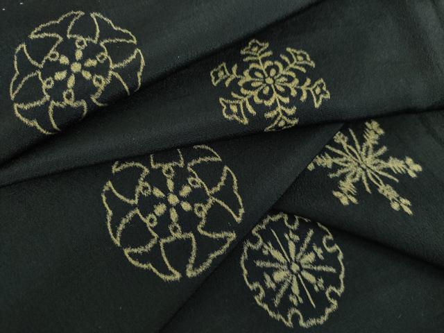 平和屋着物●上質なお召 雪華文 黒地 正絹 逸品 DABE5664ps