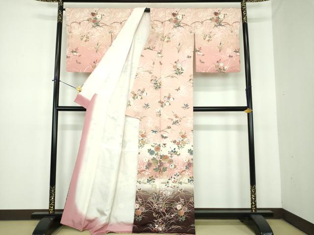 平和屋着物●訪問着 流水舞蝶花文 暈し染め 金彩 正絹 逸品 DABE5668ps