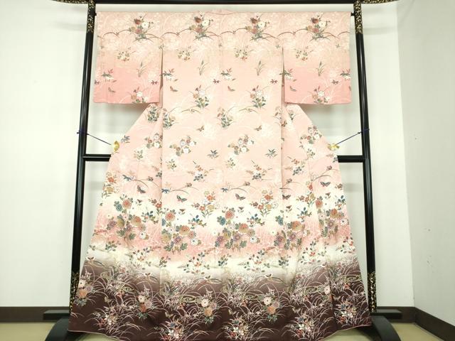 平和屋着物○訪問着 流水舞蝶花文 暈し染め 金彩 正絹 平和屋着物○訪問着 流水舞蝶花文 暈し染め 金彩 正絹