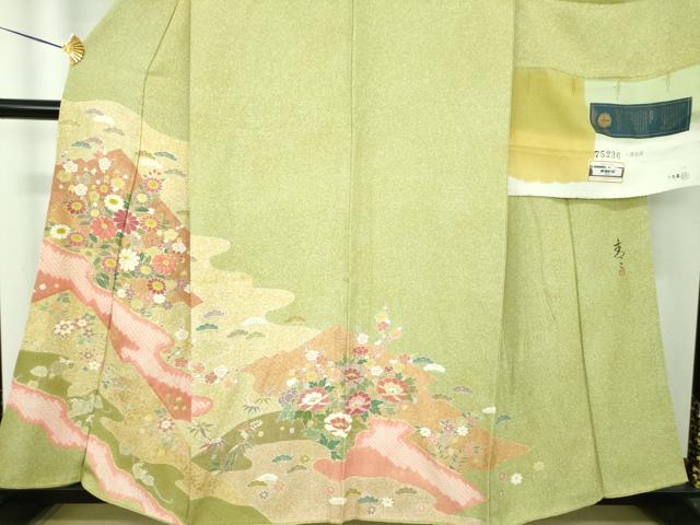 平和屋着物●京友禅の第一人者 松井青々 訪問着 駒刺繍 絞り 松皮菱花文 金銀彩 証紙付き 正絹 逸品 DABE5679ps