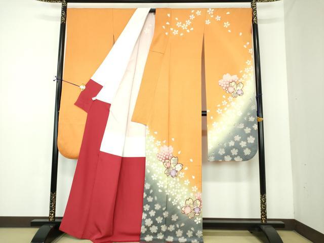 平和屋着物●豪華振袖 舞桜 暈し染め 金彩 銀通し地 正絹 逸品 DABE5682ps