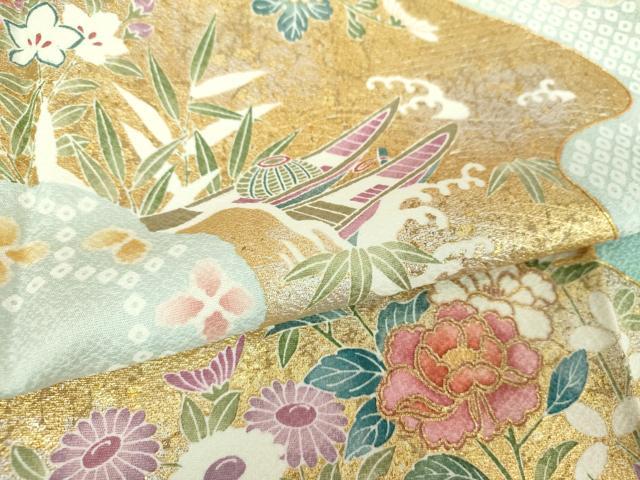 平和屋着物●訪問着 駒刺繍 松皮菱花舟 金銀彩 正絹 逸品 DABE5685ps