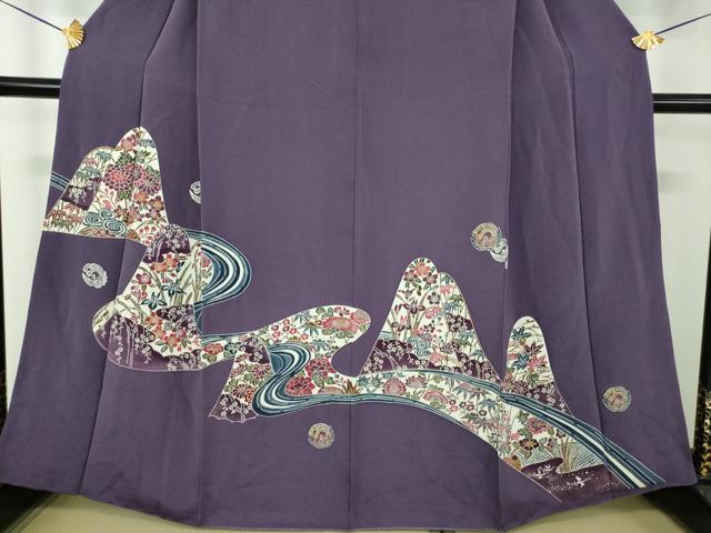 平和屋着物●初代 染人・山岡古都 首里琉染 訪問着 流水鳳凰花文 鬼しぼ縮緬 正絹 逸品 DABE5687ps