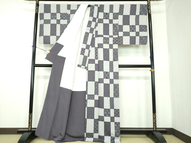 平和屋着物●上質な小紋 地紋起こし 市松丸文 正絹 逸品 DABE5689ps