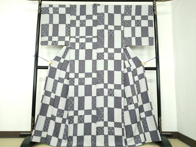 平和屋着物●上質な小紋 地紋起こし 市松丸文 正絹 逸品 DABE5689ps