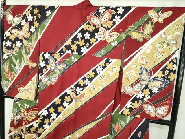 平和屋着物●小振袖 二尺袖 駒刺繍 舞桜 舞蝶花文 金彩 正絹 逸品 DABE5694ps