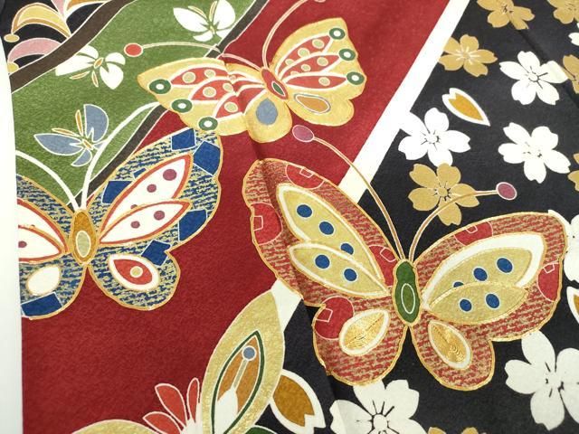 平和屋着物●小振袖 二尺袖 駒刺繍 舞桜 舞蝶花文 金彩 正絹 逸品 DABE5694ps