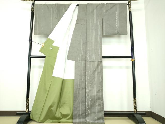 平和屋着物●訪問着 紬地 刺し子 総刺繍 笹竹文 正絹 逸品 DABE5701ps
