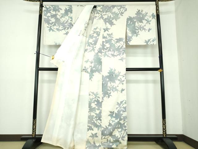 平和屋着物●上質な紬 背抜き仕立て 枝葉シルエット 金彩 正絹 逸品 DABE5706ps