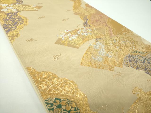 平和屋着物▼六通柄袋帯 花の宴 金銀糸 正絹 逸品 DABE5712ps