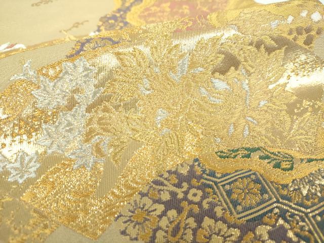 平和屋着物▼六通柄袋帯 花の宴 金銀糸 正絹 逸品 DABE5712ps
