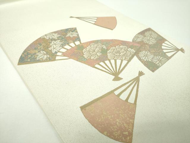 平和屋着物▼太鼓柄袋帯 螺鈿箔 扇面花文 金彩 正絹 逸品 DABE5815ps