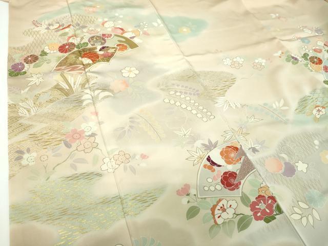 平和屋着物●創業460年・千總 訪問着 駒刺繍 地紙花文 暈し染め 金彩 東急百貨店扱い 正絹 逸品 DABE5824ps