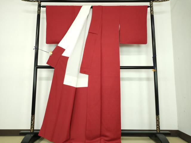 平和屋着物●上質な色無地 草花地紋 赤色 正絹 逸品 未使用 DABE5829ps