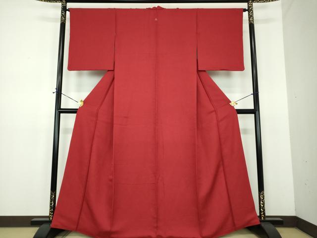 平和屋着物●上質な色無地 草花地紋 赤色 正絹 逸品 未使用 DABE5829ps