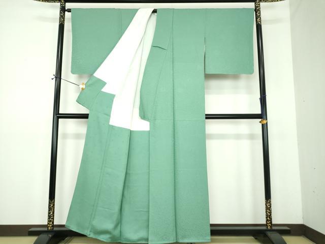 平和屋着物●上質な色無地 南天地紋 青磁色 正絹 逸品 未使用 DABE5831ps