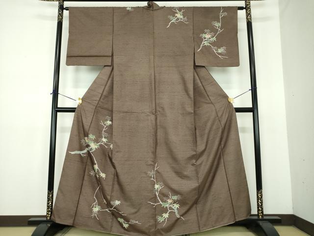 平和屋着物●白山紬 訪問着 友禅 楓文 正絹 逸品 DABE5839ps