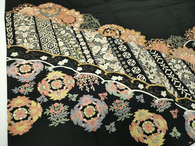 平和屋着物●豪華黒留袖 駒刺繍 鳳凰花丸文 金彩 正絹 逸品 DABE5846ps