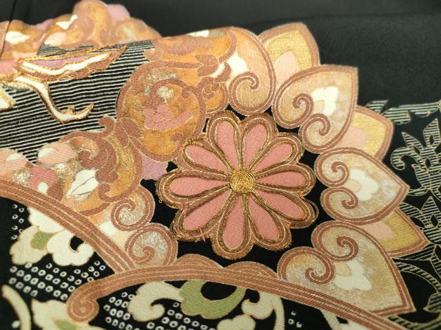 平和屋着物●豪華黒留袖 駒刺繍 鳳凰花丸文 金彩 正絹 逸品 DABE5846ps