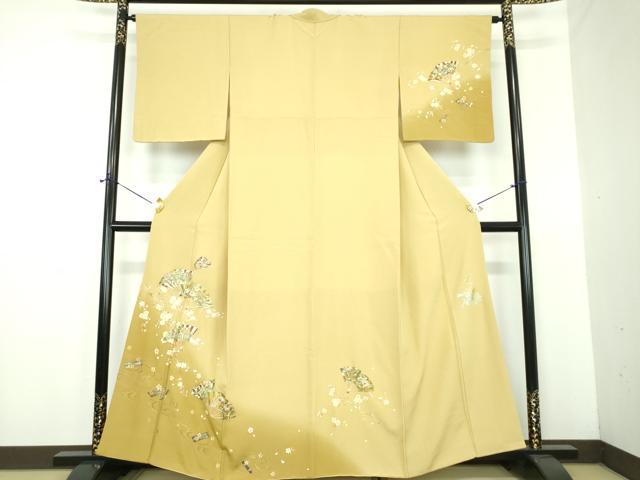 平和屋着物●金彩友禅作家 木村桂友 訪問着 舞扇花文 花筏 暈し染め 金彩 さが美扱い 正絹 逸品 DABE5853ps
