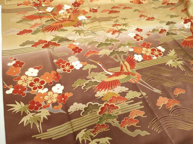 平和屋着物●訪問着 駒刺繍 松竹梅 飛鶴文 暈し染め 金彩 まるやま扱い 正絹 逸品 DABE5859ps