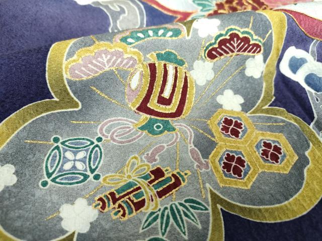 平和屋着物●豪華振袖 駒刺繍 宝尽くし 枝梅 暈し染め 金彩 正絹 逸品 DABE5862ps