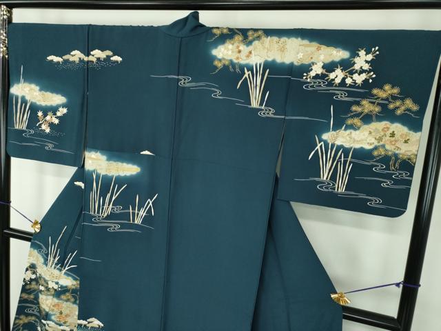 平和屋着物●訪問着 駒刺繍 雲取り渡橋風景花文 金彩 正絹 逸品 DABE5868ps