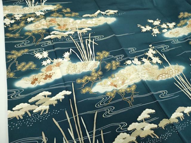 平和屋着物●訪問着 駒刺繍 雲取り渡橋風景花文 金彩 正絹 逸品 DABE5868ps