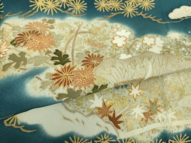 平和屋着物●訪問着 駒刺繍 雲取り渡橋風景花文 金彩 正絹 逸品 DABE5868ps