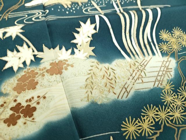 平和屋着物●訪問着 駒刺繍 雲取り渡橋風景花文 金彩 正絹 逸品 DABE5868ps
