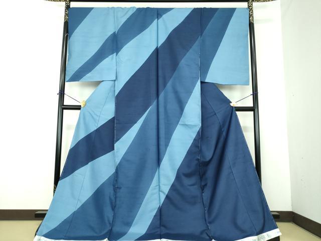 平和屋着物●十日町友禅作家 越村幸雪 白山紬 訪問着 斜線文 仮絵羽 正絹 逸品 未使用 DABE5871ps