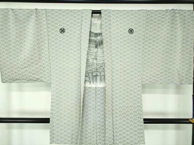 平和屋着物●男性 色紋付 羽織セット 長羽織 寿字文 正絹 逸品 DABE5873ps