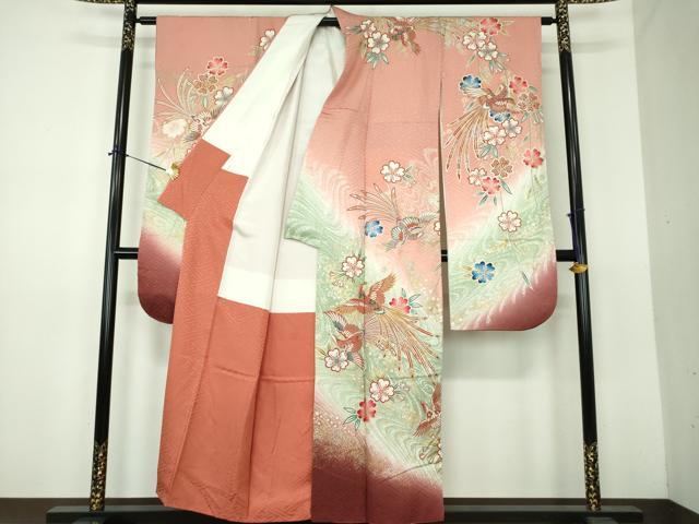 平和屋着物●世界的ファッションデザイナー 山本寛斎 kansaiブランド 振袖 駒刺繍 流水鳳凰舞桜 暈し染め 金銀彩 正絹 逸品 DABE5881ps